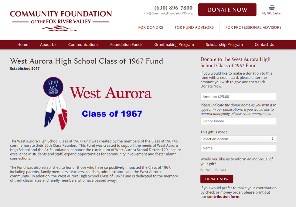 WEST AURORA HIGH SCHOOL CLASS OF 1967 FUND
